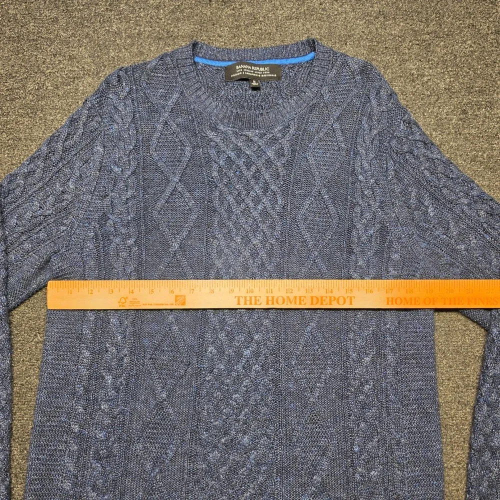 Banana Republic Sweater Blue Mens Medium Cable Knit Linificio Linen Crewneck
